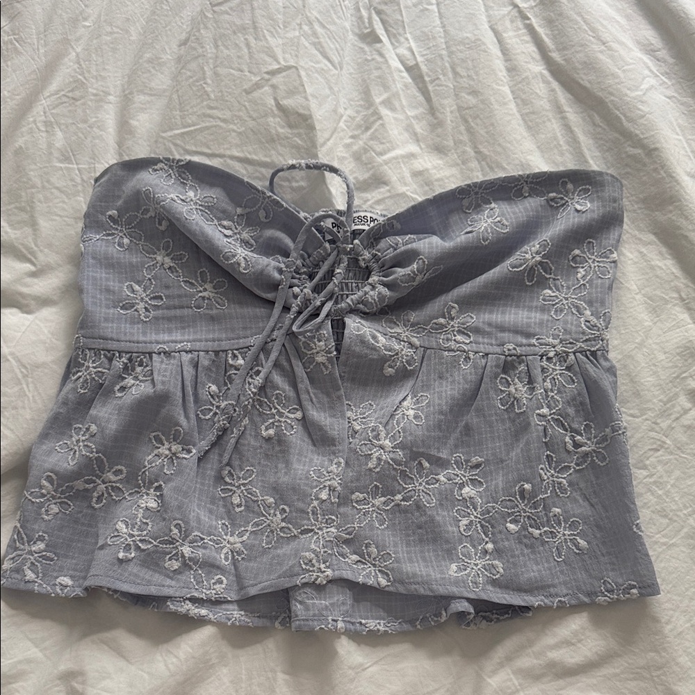 Princess Polly size 6 Blue Floral Lace-Up Tube Top